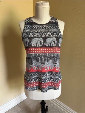 Ginger G Black, Gray & Red Elephant Print Tank Top